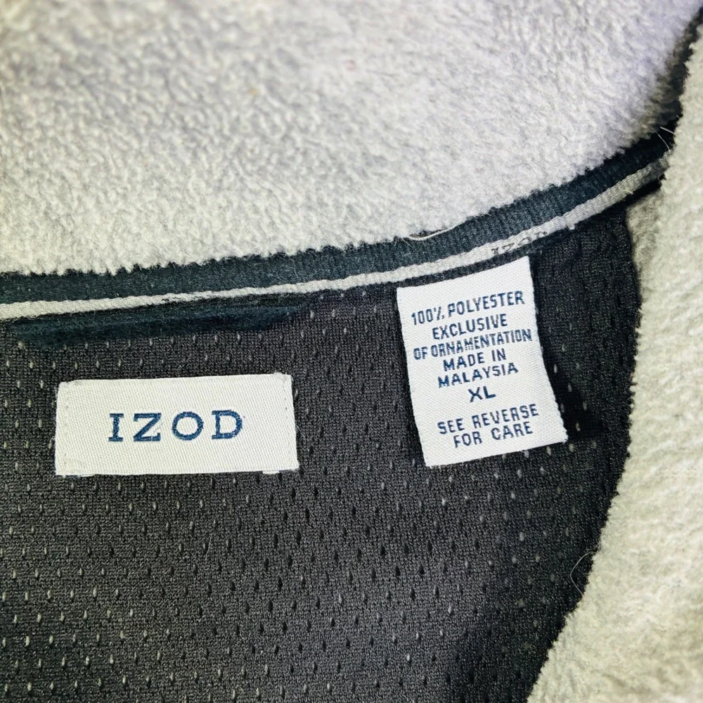 IZOD Performance Mens XL Fleece Quarter Zip Pullover Gray Black Stripe Mock Neck